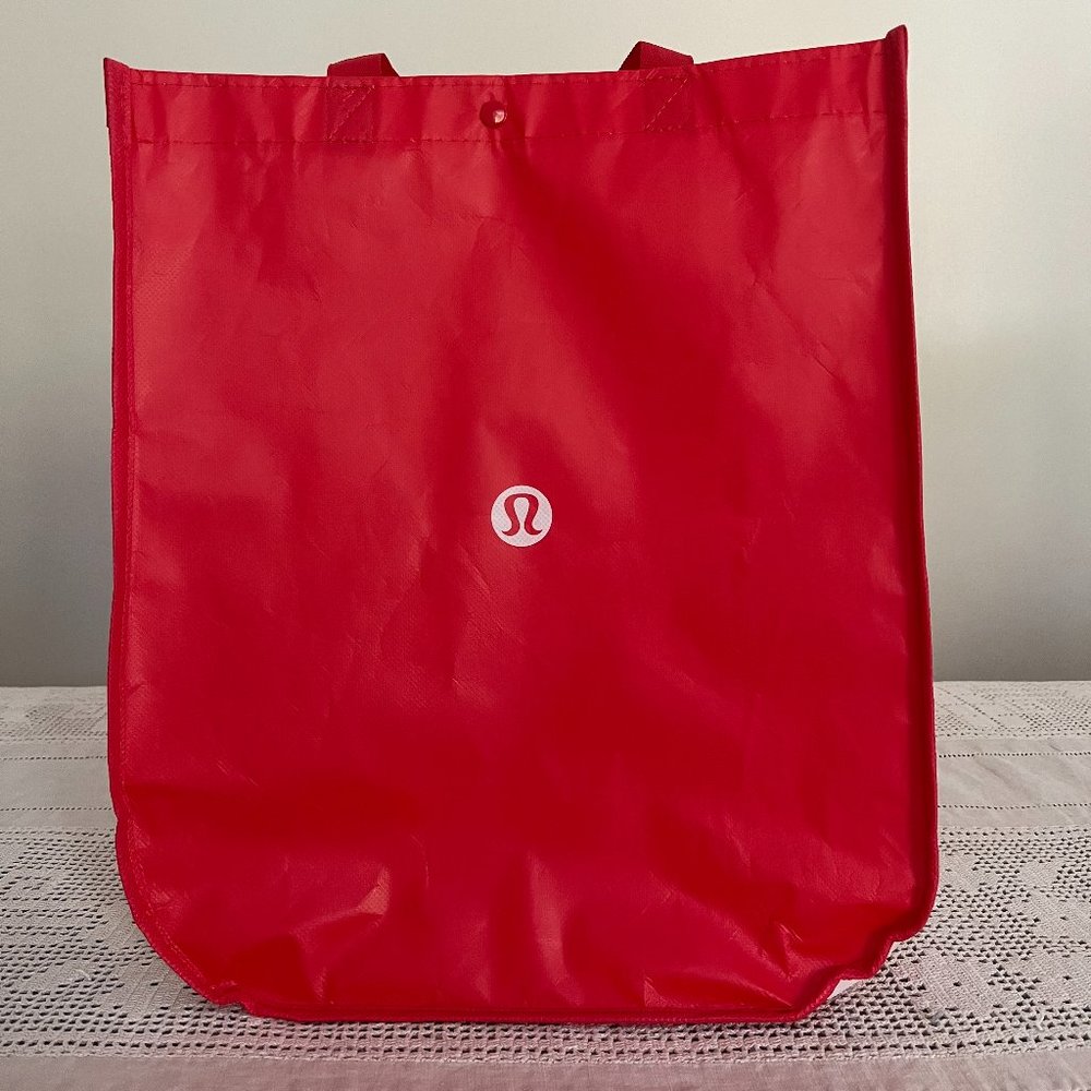 Lululemon red & white large reusable tote bag